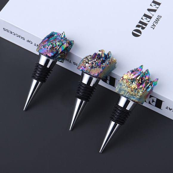 Boho Rainbow Aura Oil Slick Titanium Amethyst Quartz Crystal Wine Bottle Stopper - Picture 6 of 16